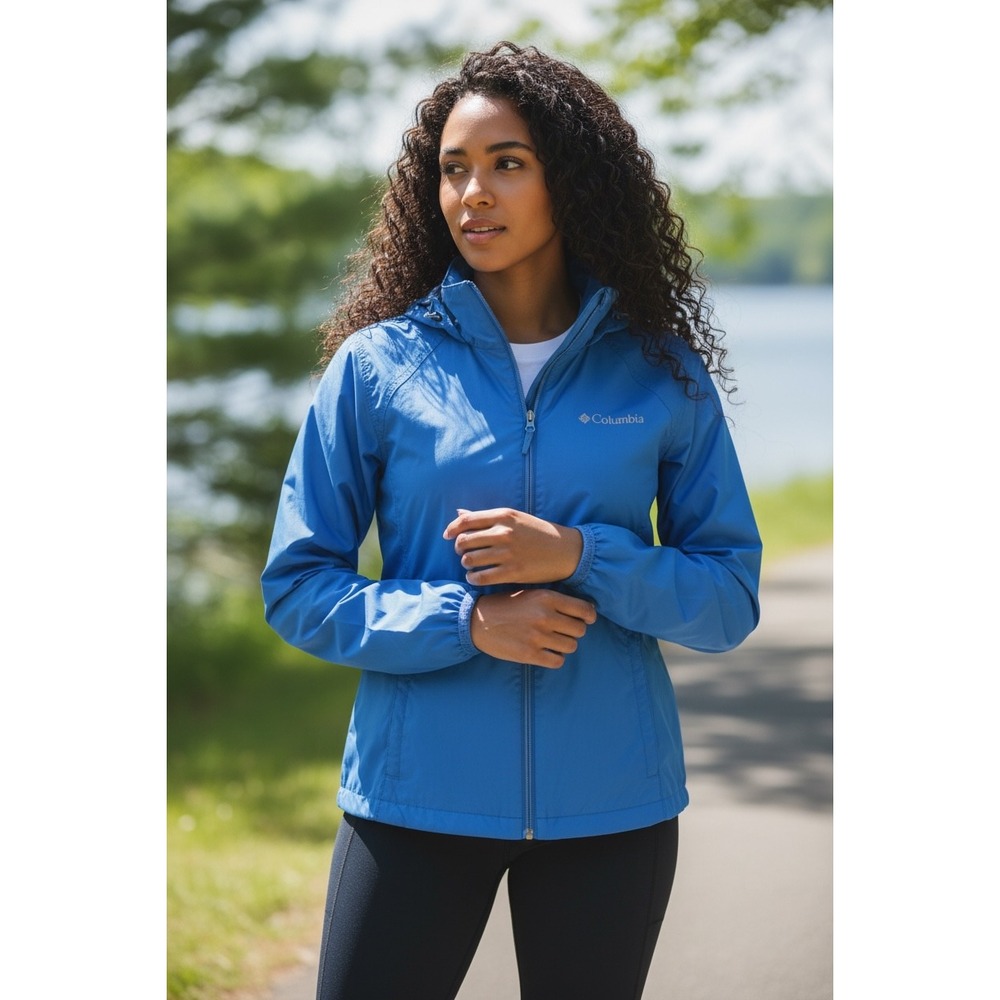 Columbia Switchback II Blue Hooded Windbreaker Rain Jacket Water Resistant Sz XS